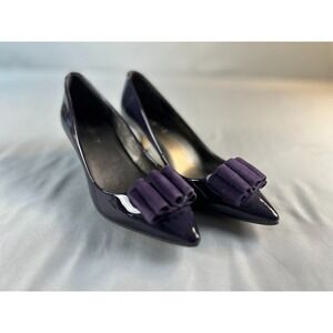 Talbots Women Heels Pumps Size 6.5B Purple Patent Bow Kitten Heel Classic